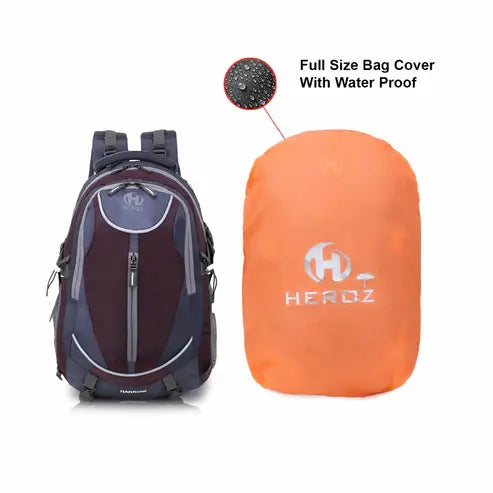 Backpack and orange bag cover with 'HEROZ' branding on a white background 17.3 inch laptop backpack large capacity college travel bag