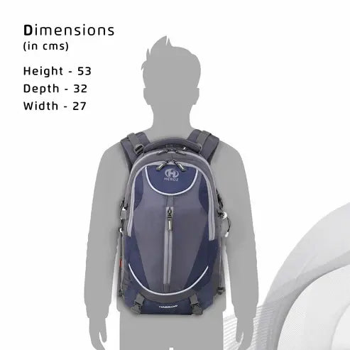 Nereis backpack on a mannequin with dimensions displayed