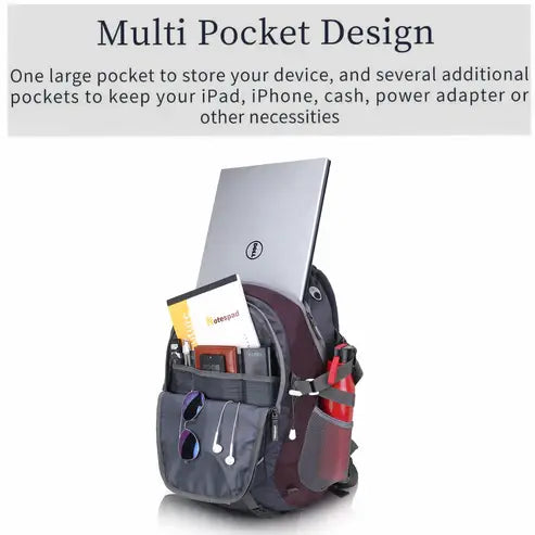 Multifunctional bag with multiple pockets for electronic devices and accessories on a white background