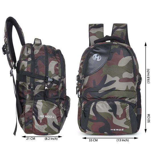 HEROZ Hypro 40L laptop backpacks bags for men and women with USB Charing Point, rain cover with Anti Theft Pocket, Organizer, ideal for collage travel & office,17-inch sleeve (Army Jungle)