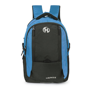 HEROZ Highland 40L laptop backpacks bags for men and women with USB Charing Point, rain cover with Anti Theft Pocket, Organizer, ideal for collage travel & office,17-inch sleeve (Black & A. Blue)