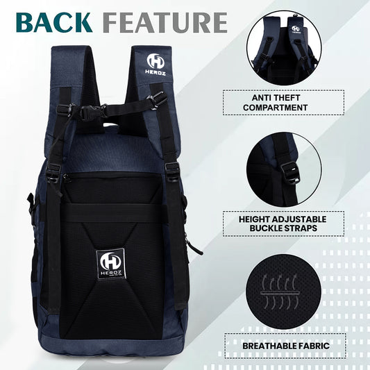 HEROZ Hypro 40L laptop backpacks bags for men and women with USB Charing Point, rain cover with Anti Theft Pocket, Organizer, ideal for collage travel & office,17-inch sleeve (Black & Navy Blue)