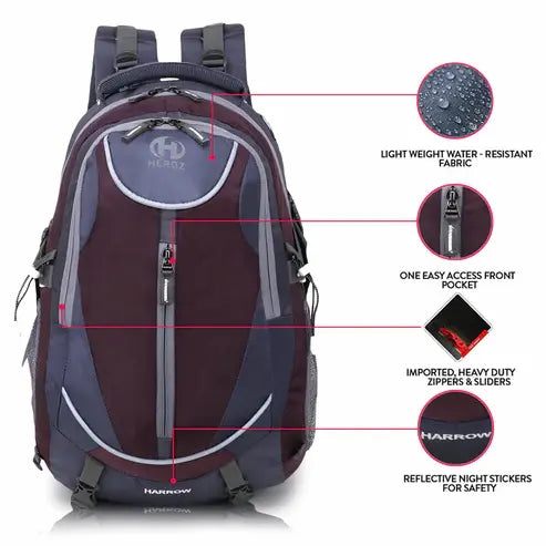 45L laptop backpack grey wine water resistant travel bag