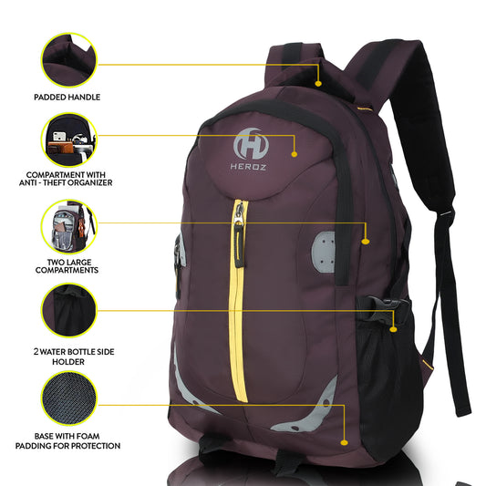 HEROZ Harbour Unisex Nylon 28 L Travel Laptop Backpack Water Resistant Slim Durable Fits Up to 15.6 Inch Laptop Notebook  ( Wine )