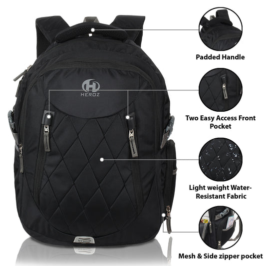 HEROZ Hybrid Laptop Backpack, Unisex Anti-theft Travel Backpack, Business School Bookbag with USB Charging Port for Men & Women Fit for 15.6 Inches Laptop (Black)