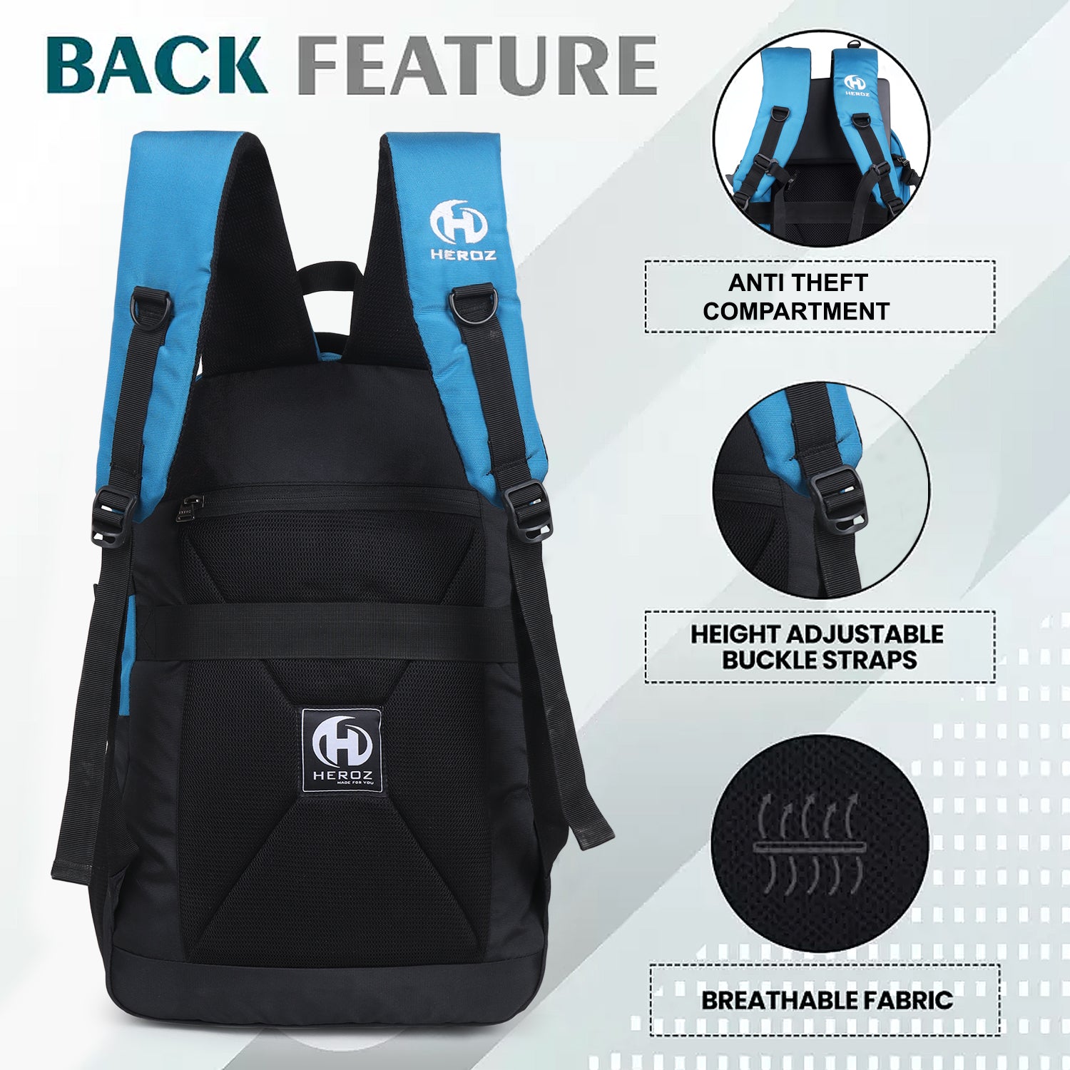 Anti theft laptop backpack with breathable padded back support HEROZ Heden