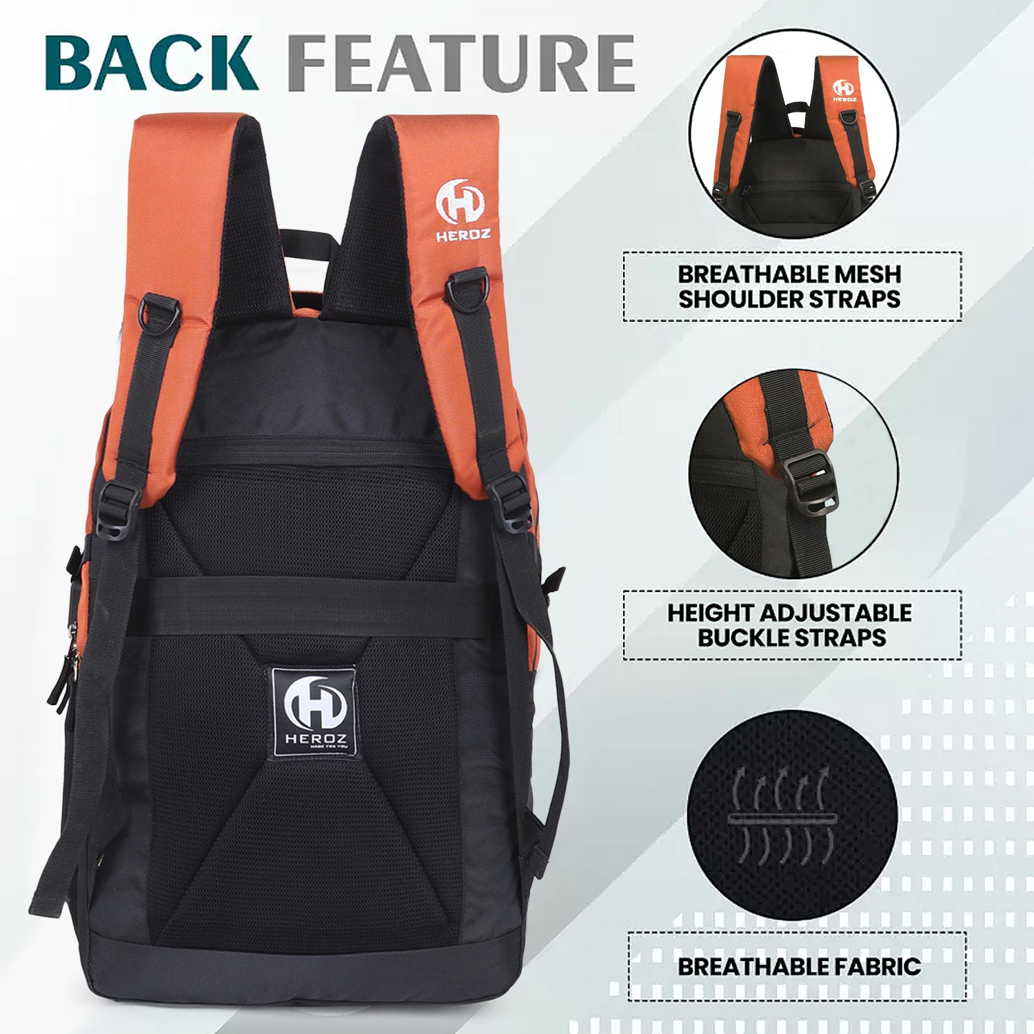 Anti theft laptop backpack with breathable padded back support HEROZ Heden 40L