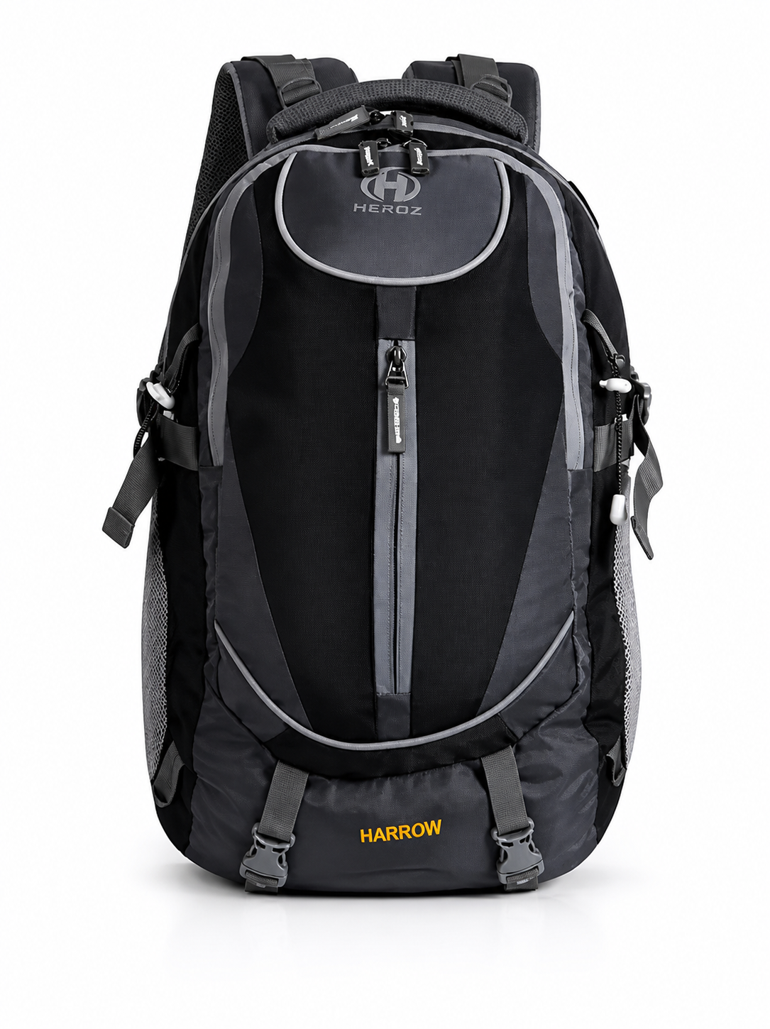 Black and gray backpack with 'Haro' branding on a white background