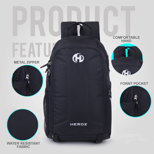 HEROZ 40L Travel Laptop Backpack for Men & Women, Water Resistant Office & College Backpack with Organizer (Black) - HEROZ
