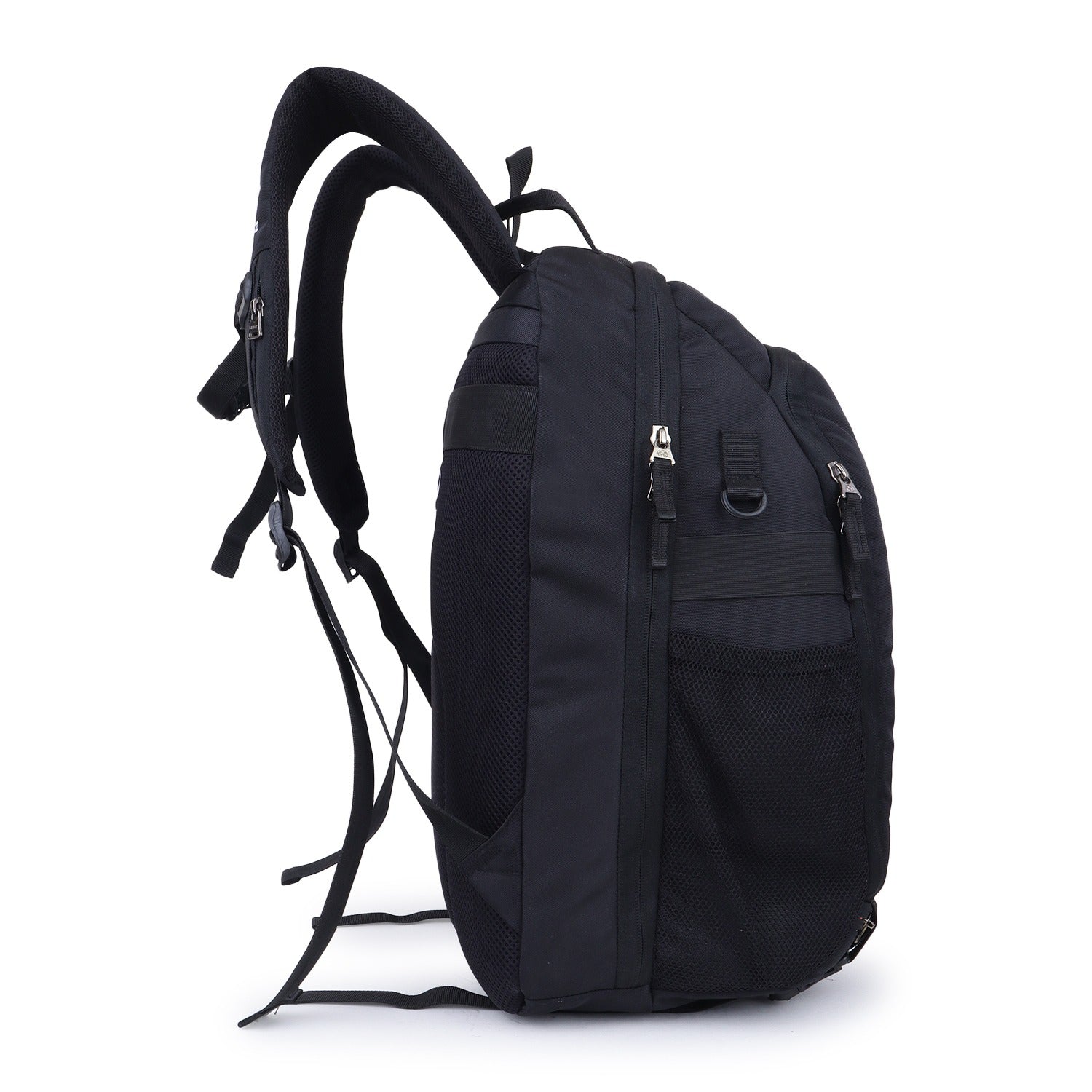 Black backpack on a white background