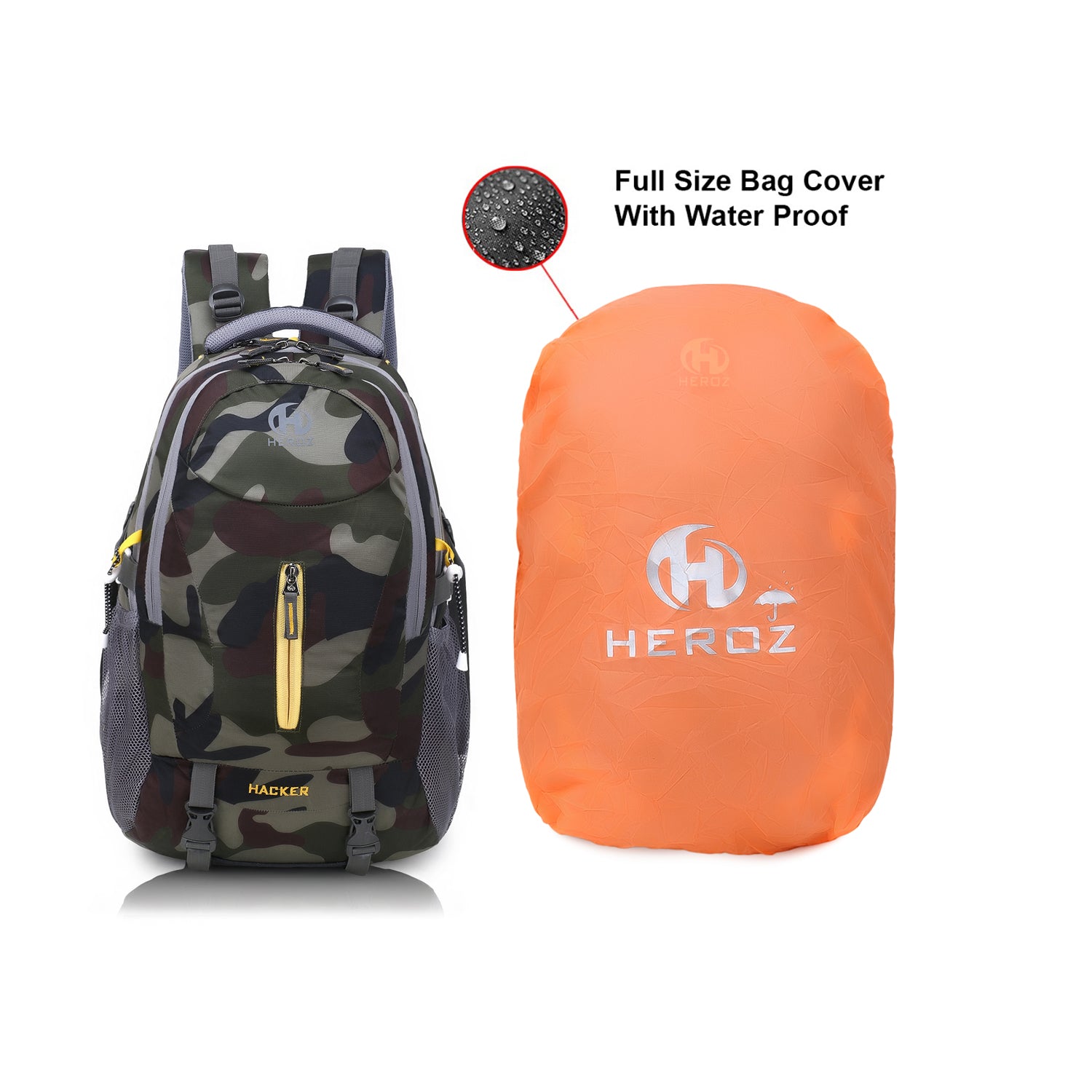 HEROZ Hacker 50L Travel Laptop Backpack for Men & Women – Water Resistant Nylon Slim & Durable Computer Backpack Fits 17-Inch Laptop (Green Jungle) - HEROZ