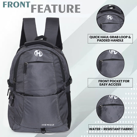HEROZ Haden 40L laptop backpack grey with USB charging port