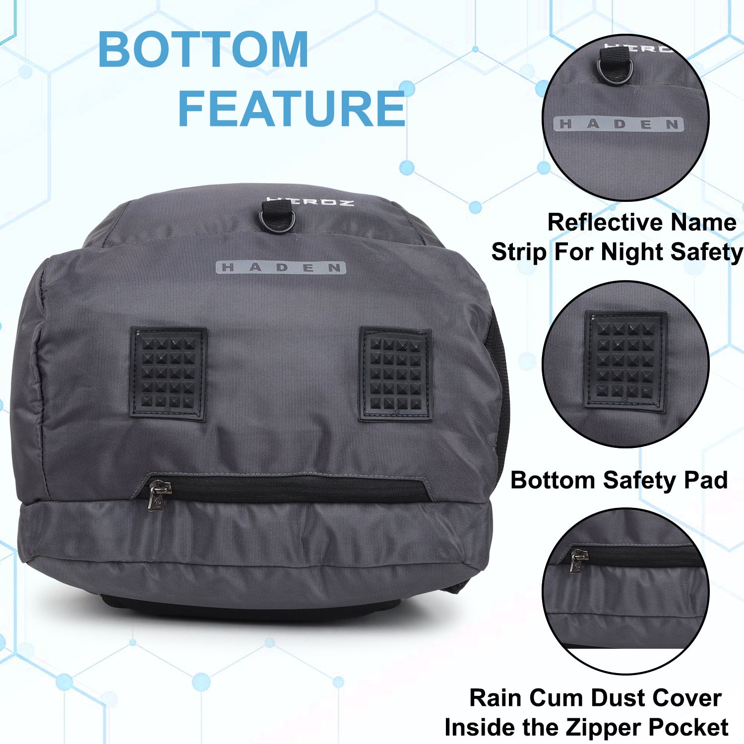 HEROZ Haden 40L Laptop Backpack for Men & Women with USB Charging Port, Rain Cover & Anti-Theft Pocket – Fits 17 Inch Laptop (Grey) - HEROZ