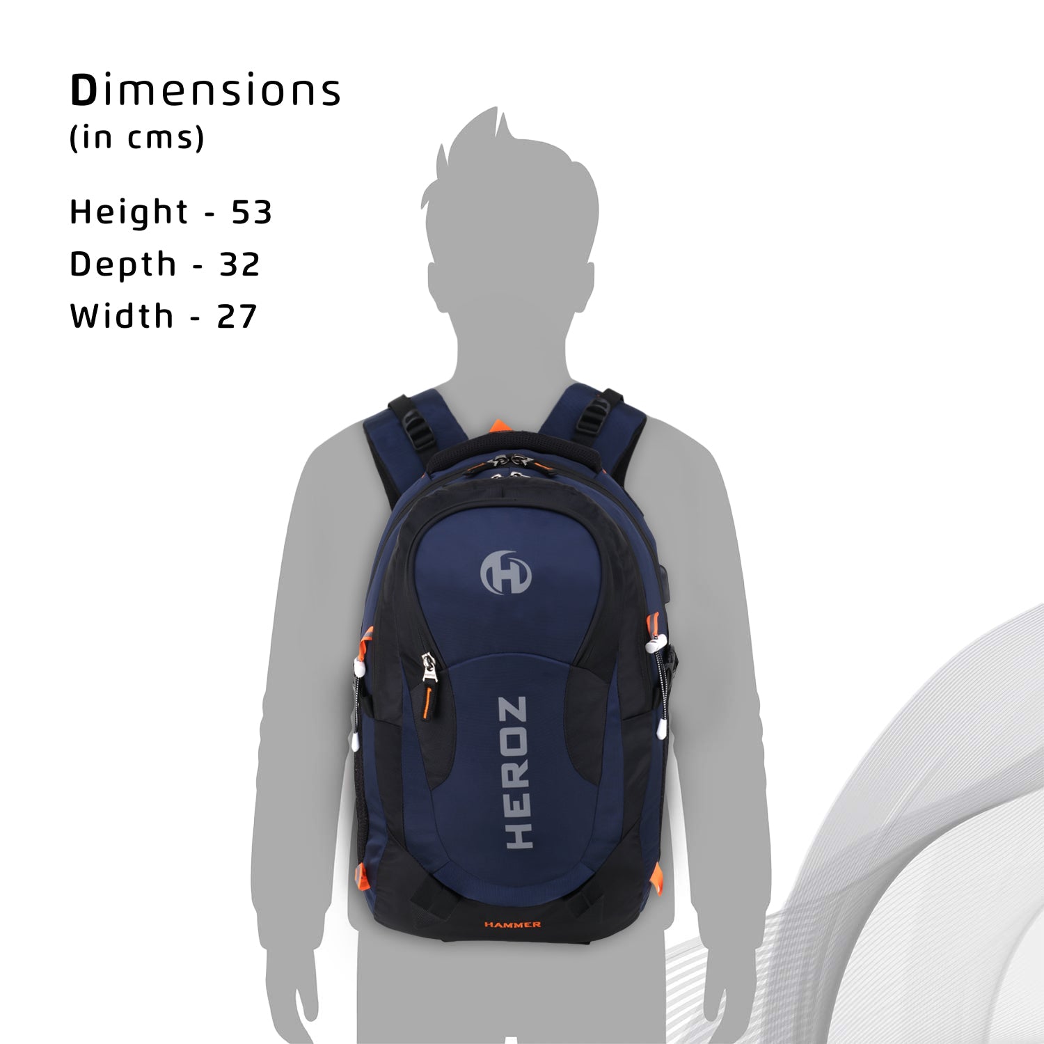 HEROZ Hammer Unisex Nylon 35 L Travel Laptop Backpack Water Resistant Slim Durable Fits Up to 17.3 Inch Laptop Notebook (Black & Navy Blue) - HEROZ