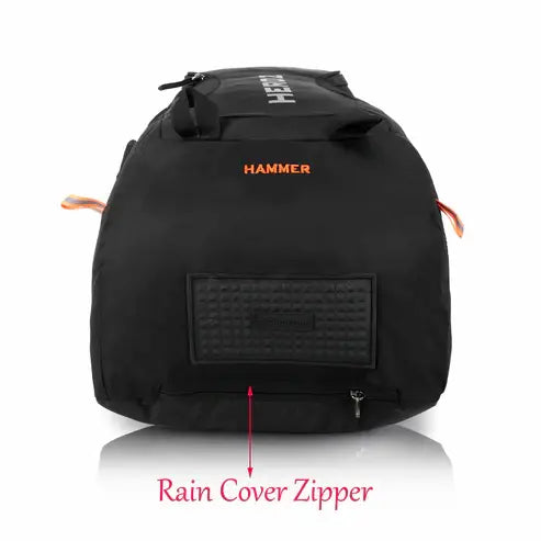 Black backpack with 'HAMMER' branding on a white background