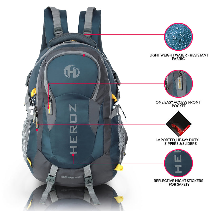 HEROZ Hammer 45L Backpack (Grey & Airforce Blue)