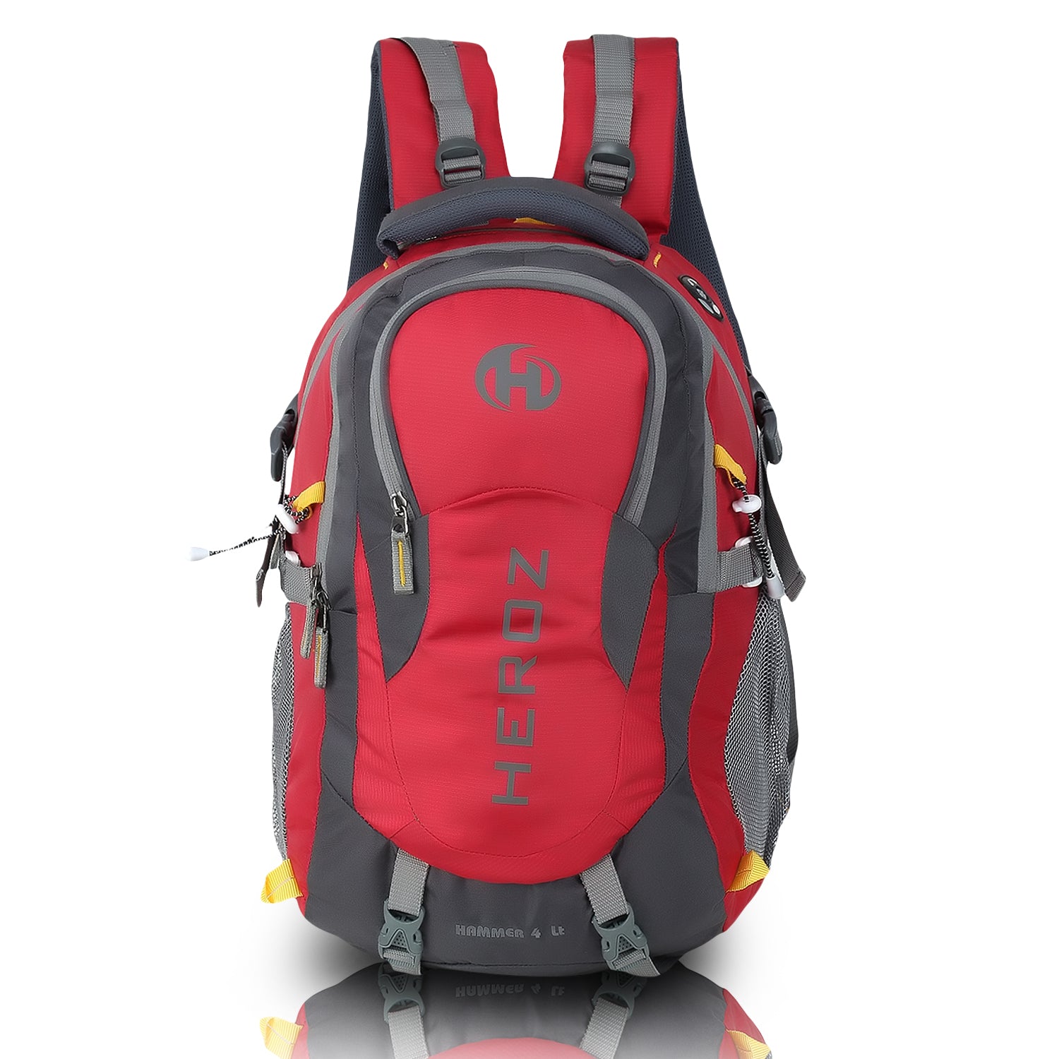 HEROZ Hammer 45L laptop backpack for men grey and red water resistant nylon design