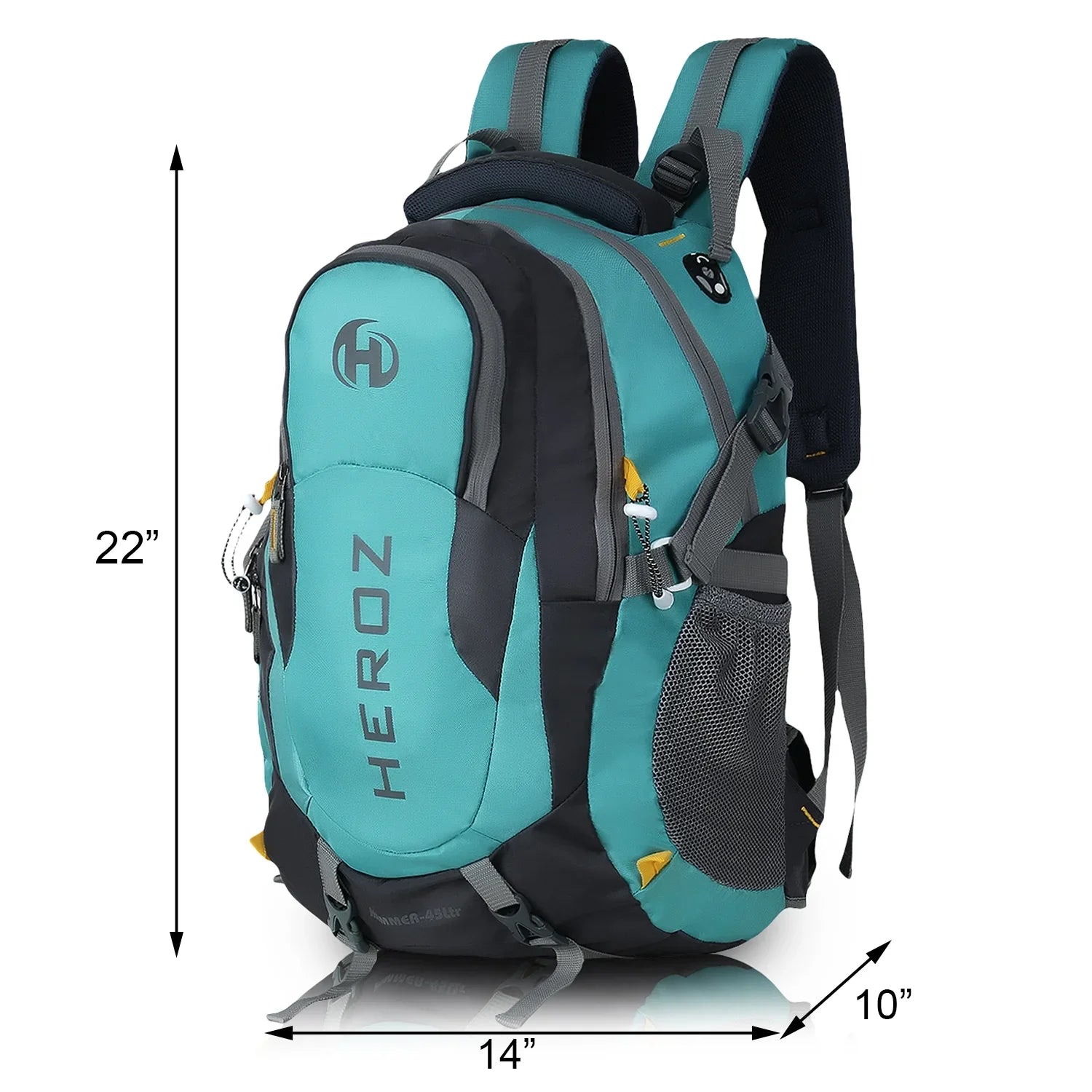 HEROZ Hammer Unisex Nylon 45 L Travel Laptop Backpack for Men – Water Resistant, Slim & Durable, Fits Up to 17.3 Inch Laptop (Grey & Sea Green) - HEROZ