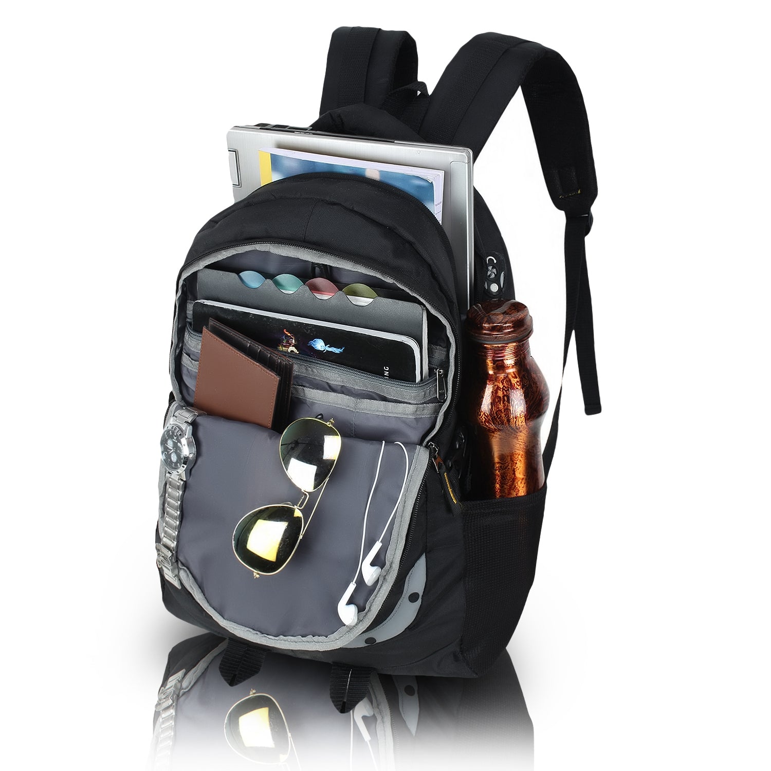 HEROZ Harbour Unisex Nylon 28 L Travel Laptop Backpack Water Resistant Slim Durable Fits Up to 15.6 Inch Laptop Notebook  (Black) - HEROZ