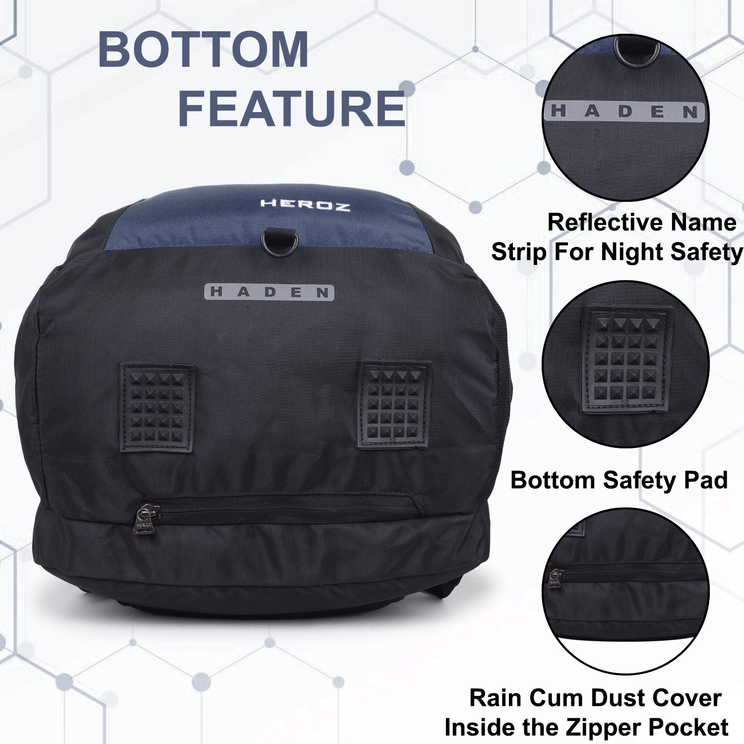 HEROZ Heden 40L Laptop Backpack for Men & Women with USB Charging Port, Rain Cover & Anti-Theft Pocket – Water Resistant College, Travel & Office Backpack Fits 17-Inch Laptop (Black & Navy Blue) - HEROZ