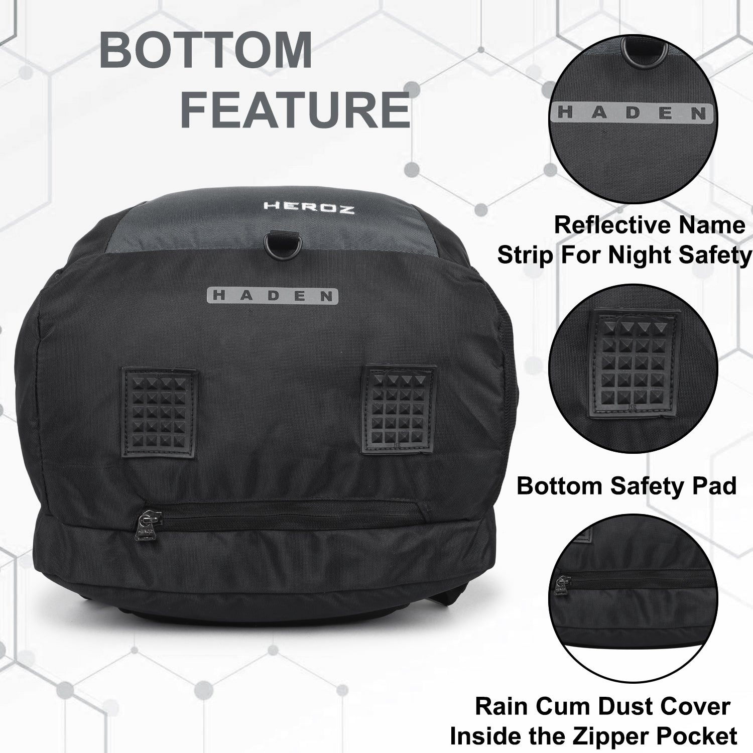 HEROZ Heden 40L laptop backpacks bags for men and women with USB Charing Point, rain cover with Anti Theft Pocket, Organizer, ideal for collage travel & office,17-inch sleeve (Black & Grey) - HEROZ