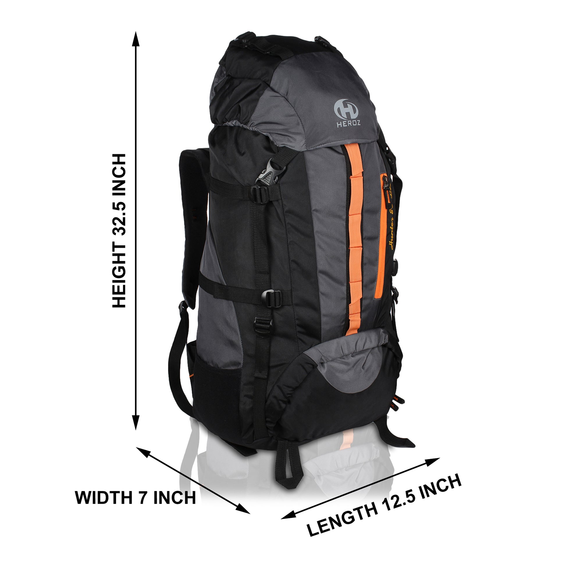 HEROZ Hunter 80 ltrs Trackign Laptop Bags Mountaineering Hiking Bag with Rain Cover Mount Track Travel Backpacks Rucksack - (Black and Grey) - HEROZ