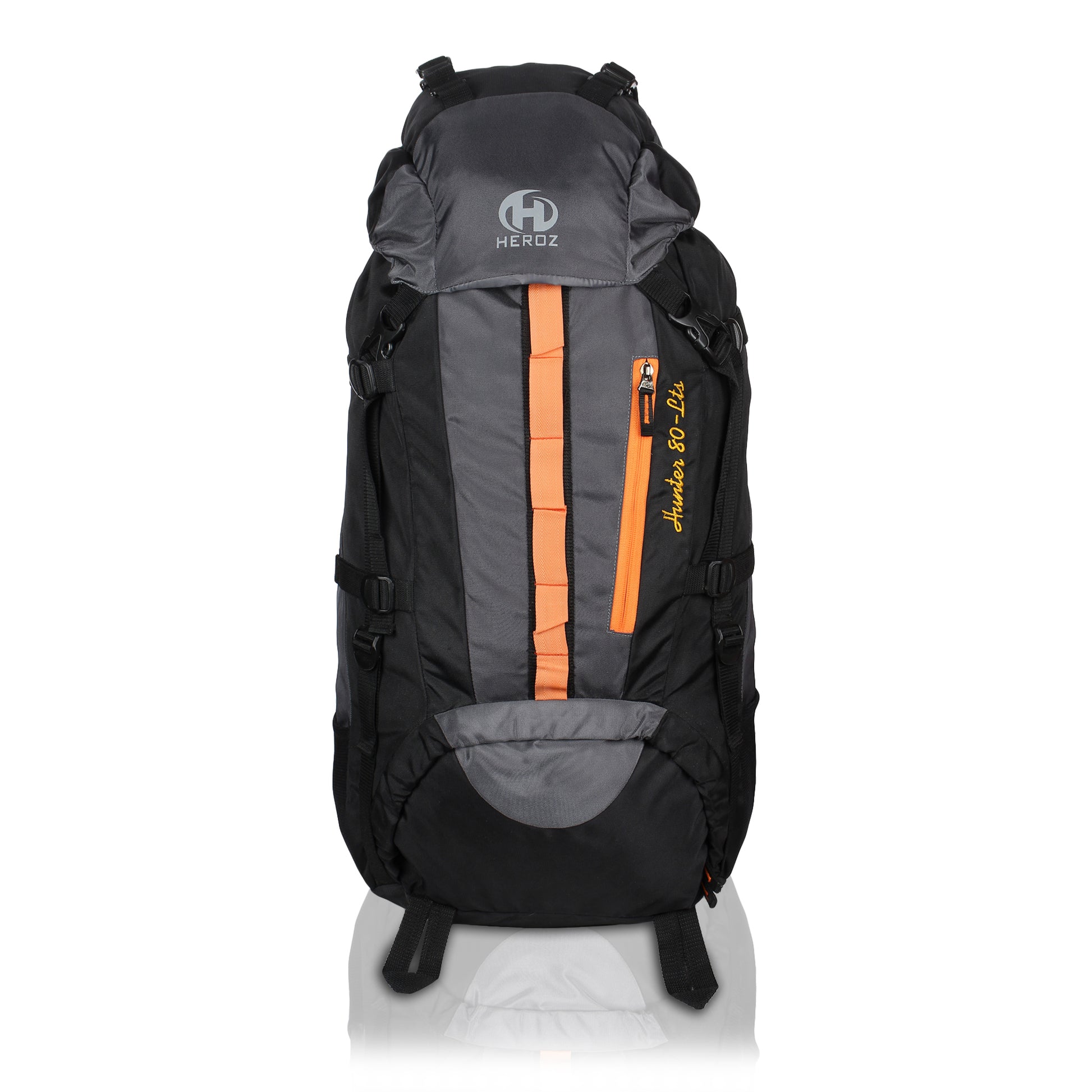 HEROZ Hunter 80 ltrs Trackign Laptop Bags Mountaineering Hiking Bag with Rain Cover Mount Track Travel Backpacks Rucksack - (Black and Grey) - HEROZ