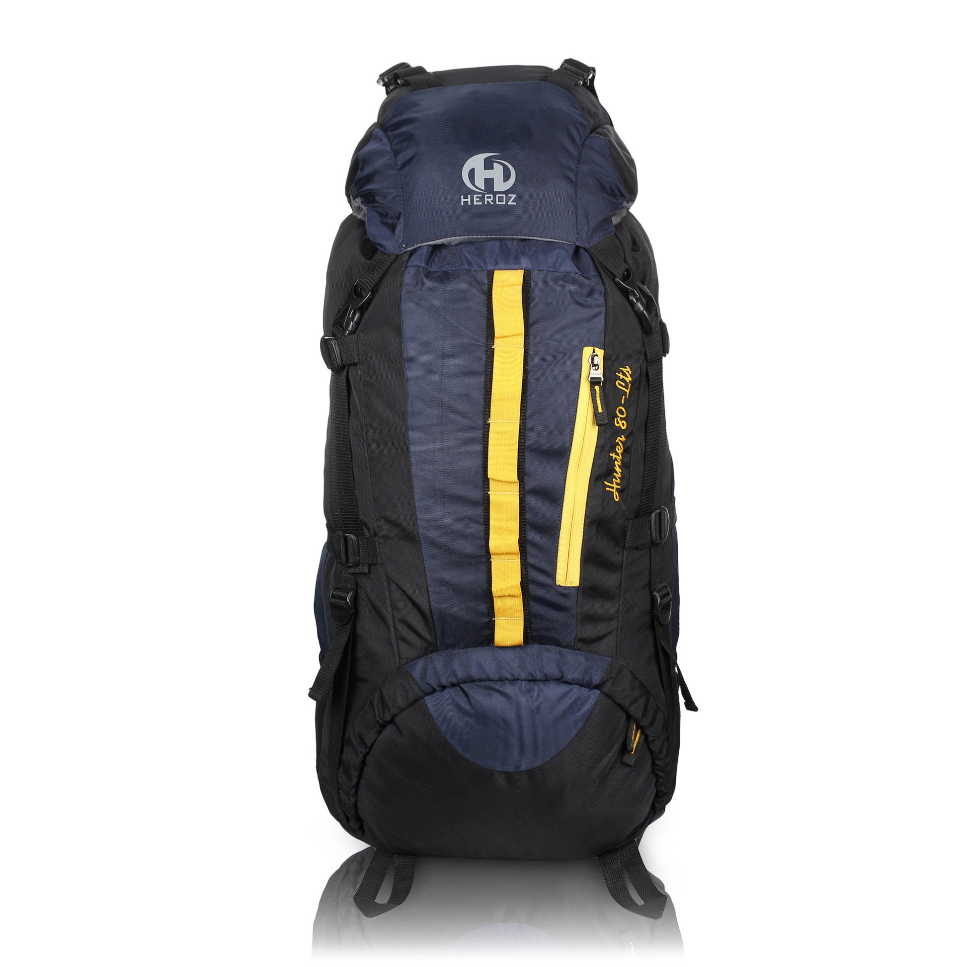 HEROZ Hunter 80 ltrs Trackign Laptop Bags Mountaineering Hiking Bag with Rain Cover Mount Track Travel Backpacks Rucksack - (Black and Navy Blue) - HEROZ