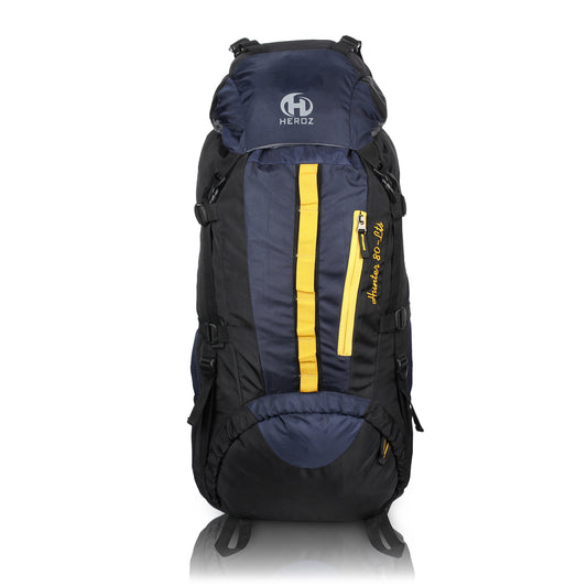 HEROZ Hunter 80 ltrs Trackign Laptop Bags Mountaineering Hiking Bag with Rain Cover Mount Track Travel Backpacks Rucksack - (Black and Navy Blue) - HEROZ