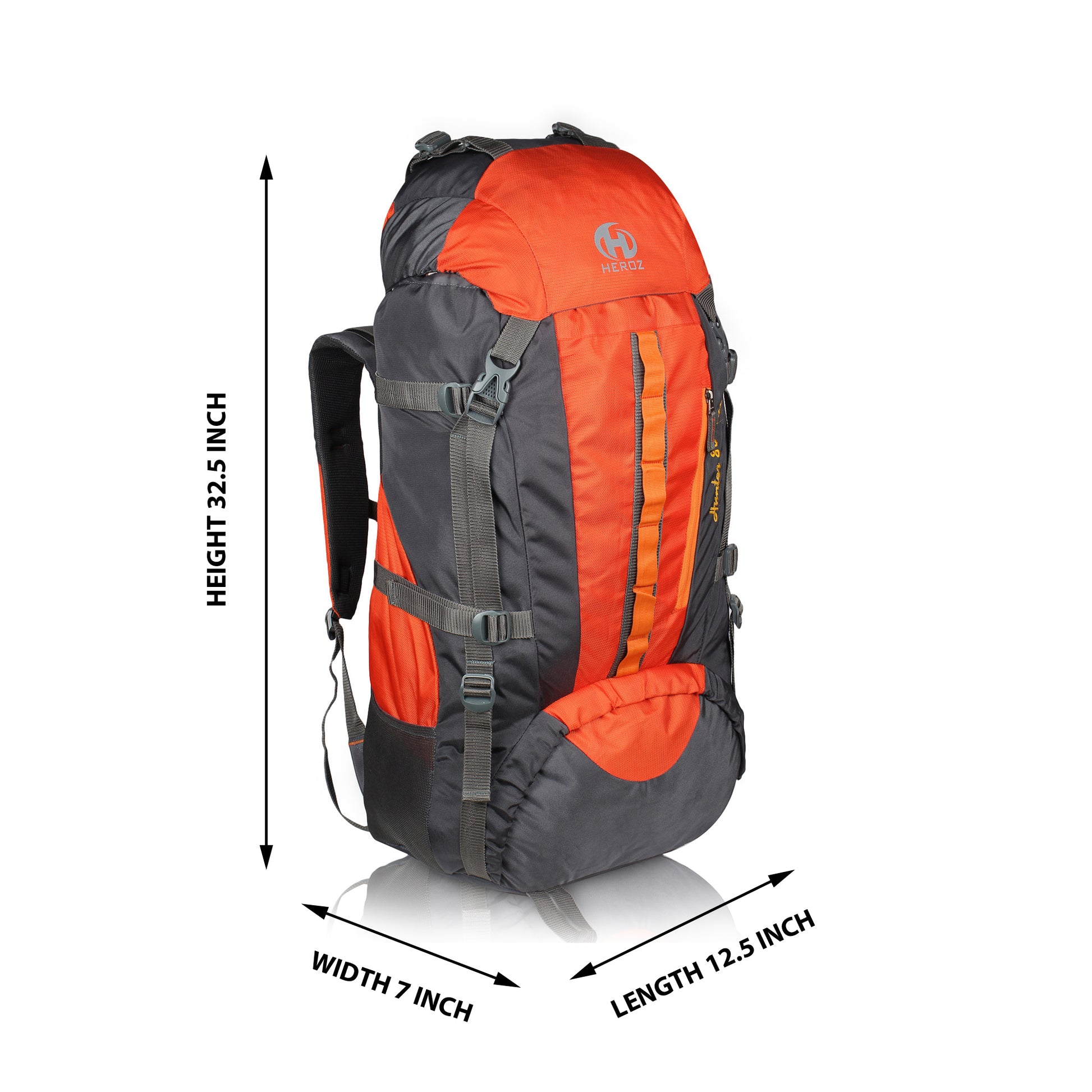 HEROZ Hunter 80 ltrs Trackign Laptop Bags Mountaineering Hiking Bag with Rain Cover Mount Track Travel Backpacks Rucksack - (Grey & Orange) - HEROZ