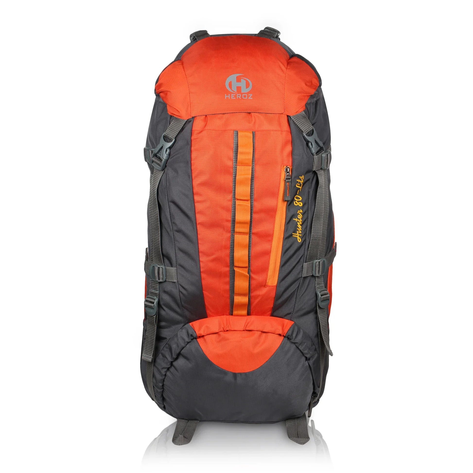 HEROZ Hunter 80 ltrs Trackign Laptop Bags Mountaineering Hiking Bag with Rain Cover Mount Track Travel Backpacks Rucksack - (Grey & Orange) - HEROZ