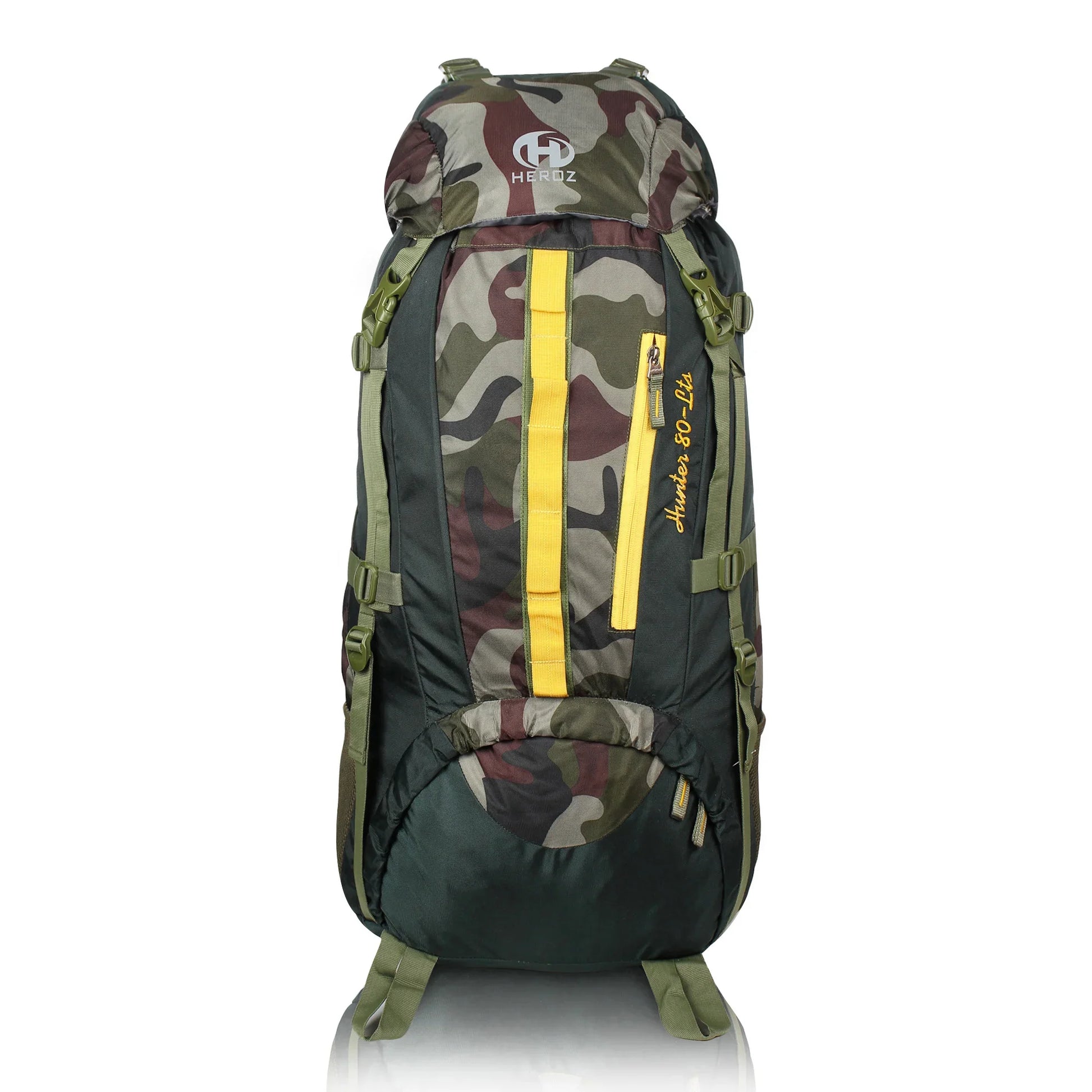HEROZ Hunter 80 ltrs Trackign Laptop Bags Mountaineering Hiking Bag with Rain Cover Mount Track Travel Backpacks Rucksack - (Mehndi Green & Jungle) - HEROZ