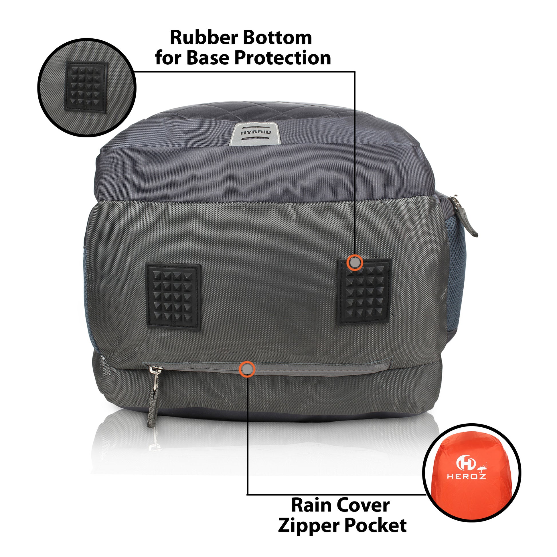 HEROZ Hybrid Laptop Backpack, Unisex Anti-Theft Travel Backpack, Business School Bookbag with USB Charging Port for Men & Women Fit for 15.6 Inches Laptop (Grey) - HEROZ