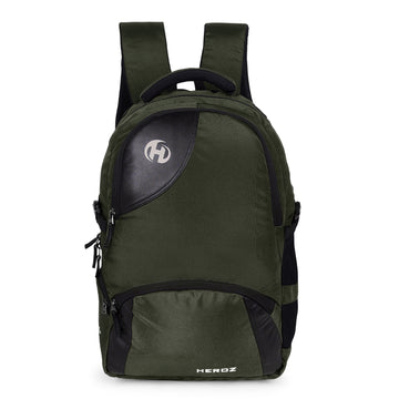 Green backpack with black accents on a white background