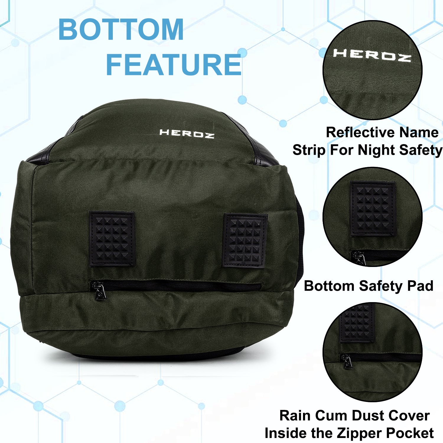 HEROZ Hypro 40L laptop backpacks bags for men and women with USB Charing Point, rain cover with Anti Theft Pocket, Organizer, ideal for collage travel & office,17-inch sleeve (Black & Mehndi Green) - HEROZ