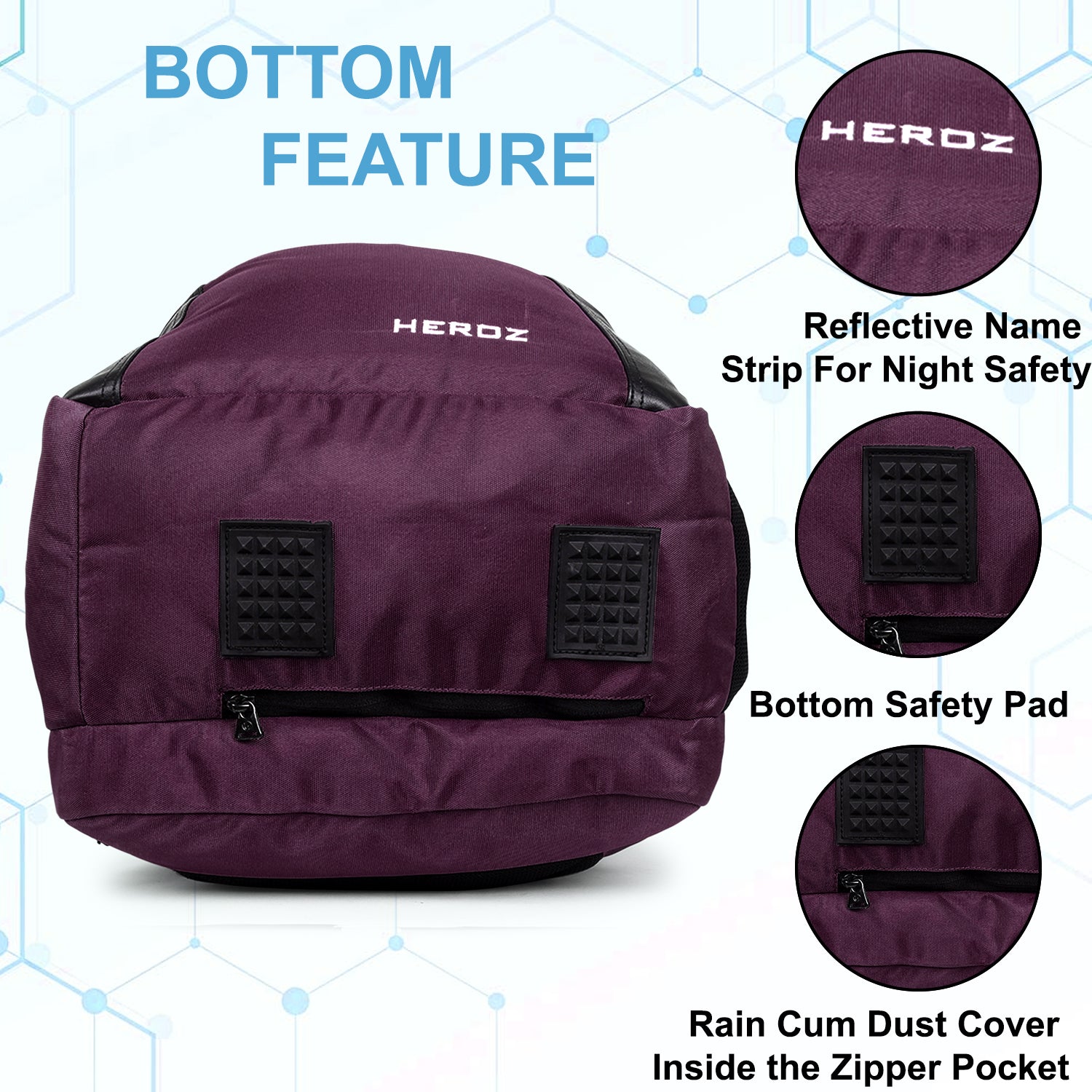 HEROZ Hypro 40L laptop backpacks bags for men and women with USB Charing Point, rain cover with Anti Theft Pocket, Organizer, ideal for collage travel & office,17-inch sleeve (Black & Purple) - HEROZ