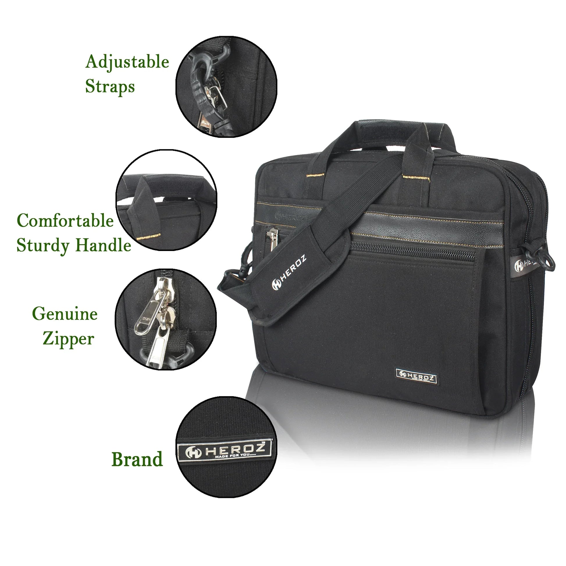 Black bag with adjustable straps, comfortable handle, and genuine zipper on a white background.