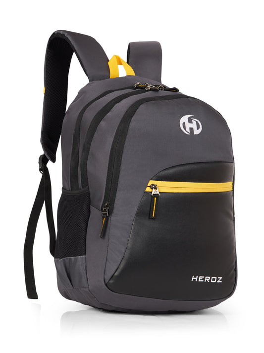 HEROZ Stylish Laptop Backpack for Men & Women | 17-Inch Laptop Bag with Organizer, Lightweight & Durable College, Office & Travel Backpack (Grey & Black) - HEROZ
