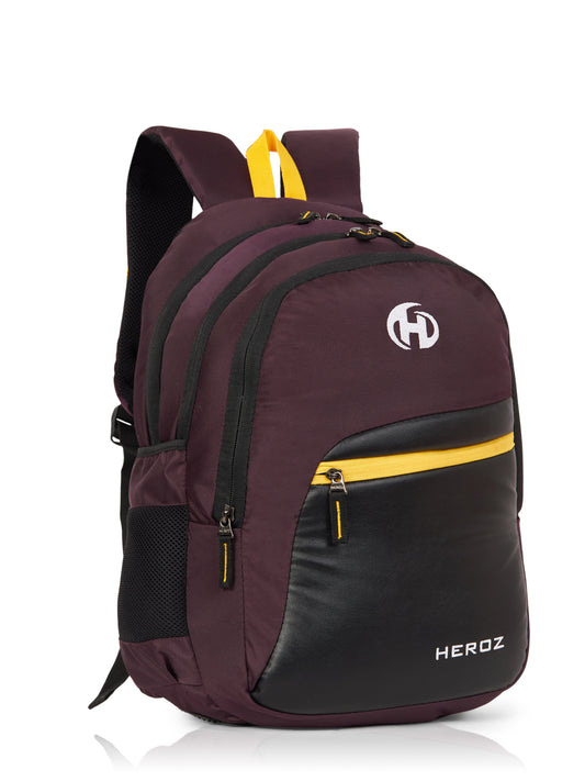 HEROZ Stylish Laptop Backpack for Men & Women – Durable College & Office Bag with Organizer (Maroon & Black) - HEROZ