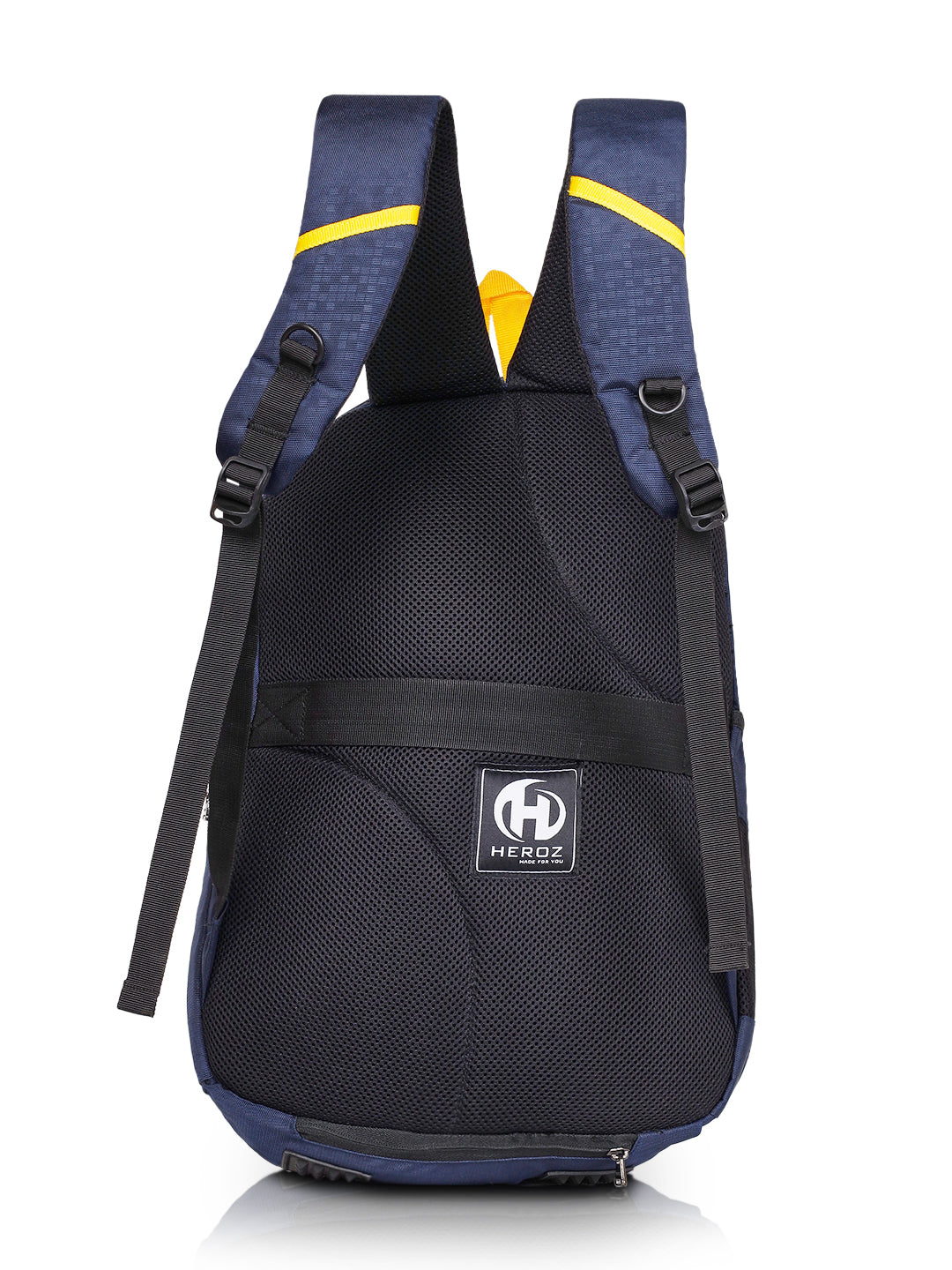 HEROZ Stylish Laptop Backpack for Men & Women, Durable Everyday Backpack with Organizer, Water Resistant College & Office Bag (Navy Blue & Grey with Yellow Accent) - HEROZ