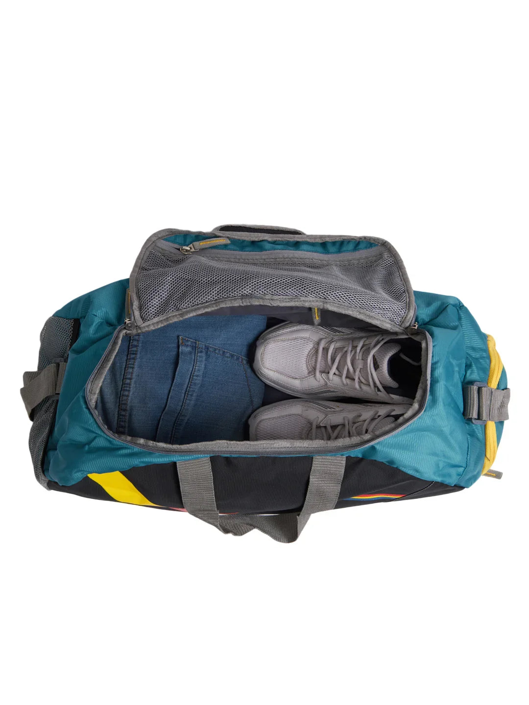 HEROZ Travel Duffel Bag for Men & Women | Lightweight Gym & Weekend Bag with Shoulder Strap | Durable Fabric & Spacious Storage (Black with Multicolor Accents) - HEROZ
