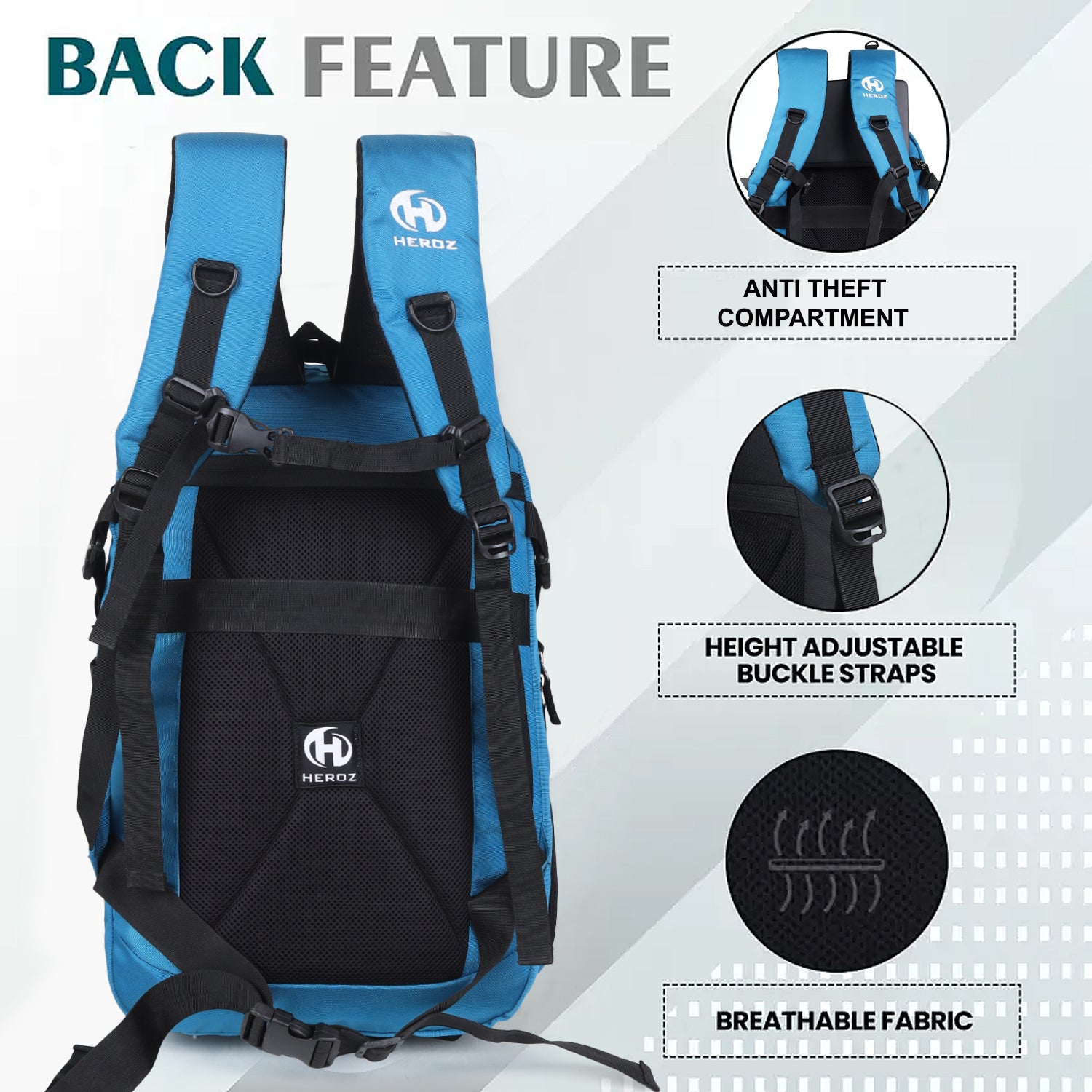HEROZ Wild SLR/DSLR Camera Backpack with Anti-Theft Laptop Compartment up to 17-Inch, Tripod Holder, Fits 18-135 / 70-200 / 85 F1.8 Lenses, Battery & Card Slots (Airforce Blue) - HEROZ