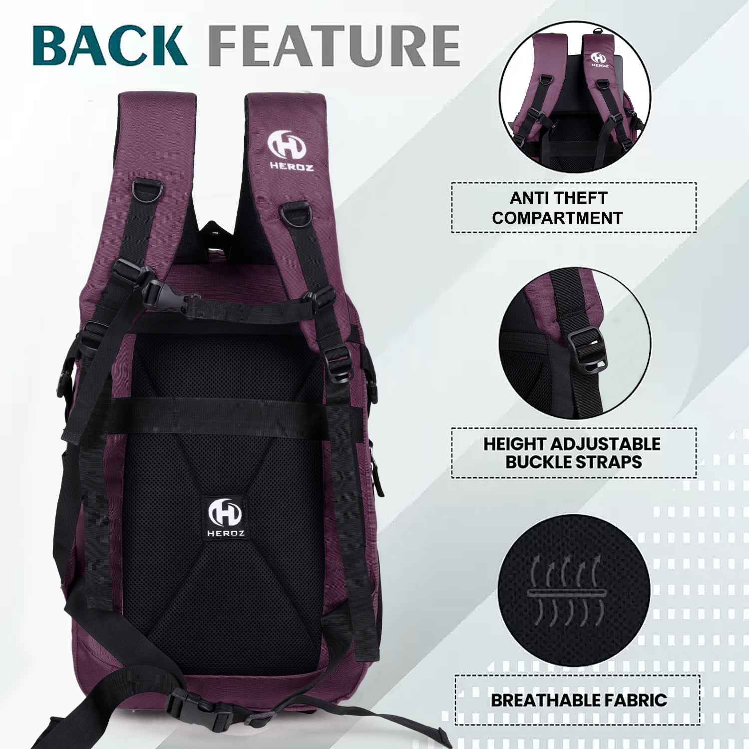 HEROZ Wild SLR/DSLR Camera Backpacks with Anti Theft Laptop Compartment upto 17-inch Tripod Holder|Suitable for 18-135/70-200/85-F1 8 Lenses Battery Charger Card Slot (Purple) - HEROZ