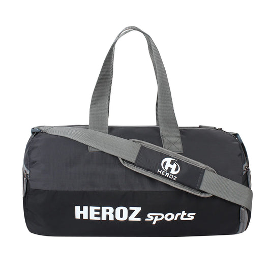 HEROZ Young 22-L Gym Duffle Bag Waterproof for Men/Women Bag with Shoes Compartment (Black & Grey) - HEROZ