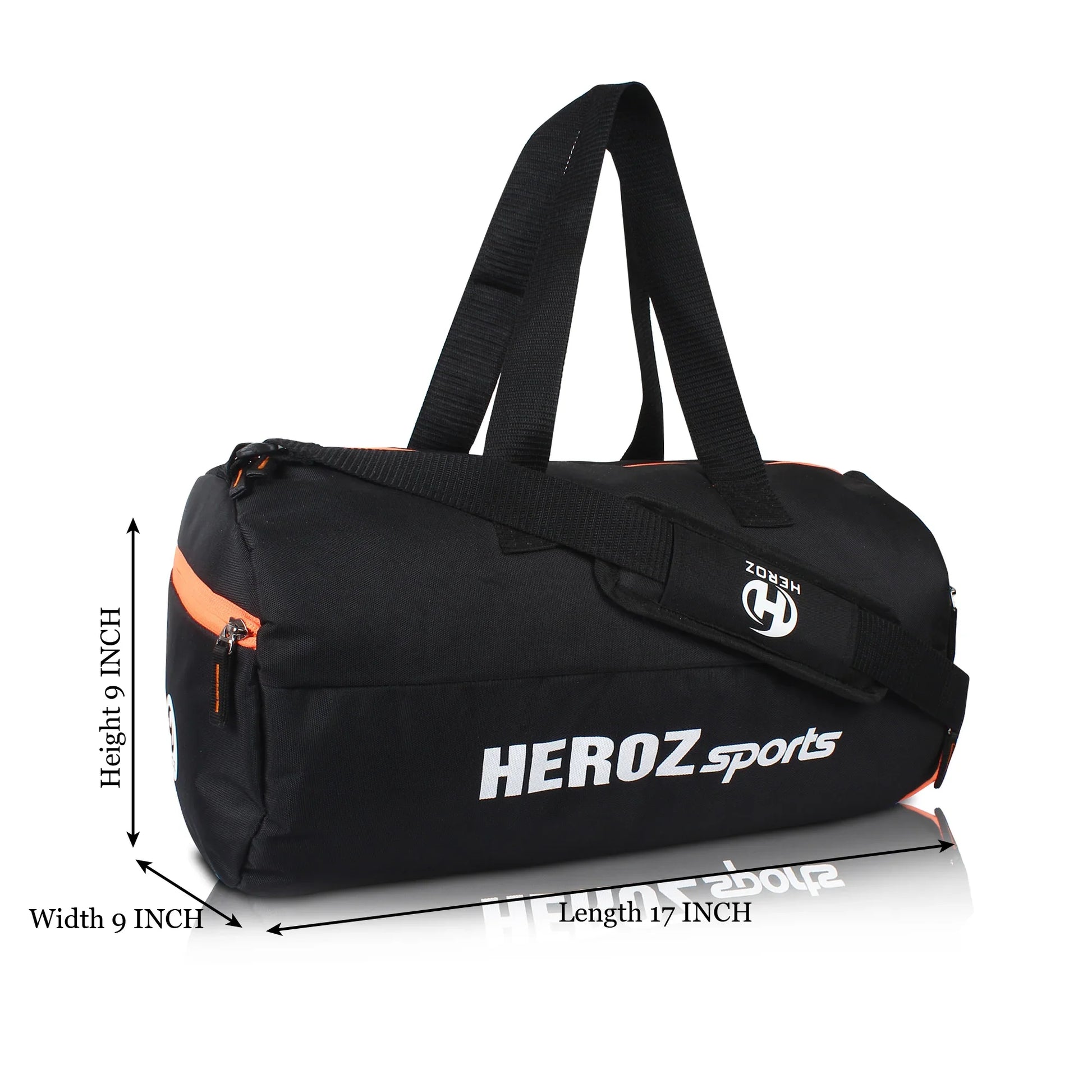 HEROZ Young 22-L Gym Duffle Bag Waterproof for Men Women Bag with Shoes Compartment (Black & Orange Zip) - HEROZ