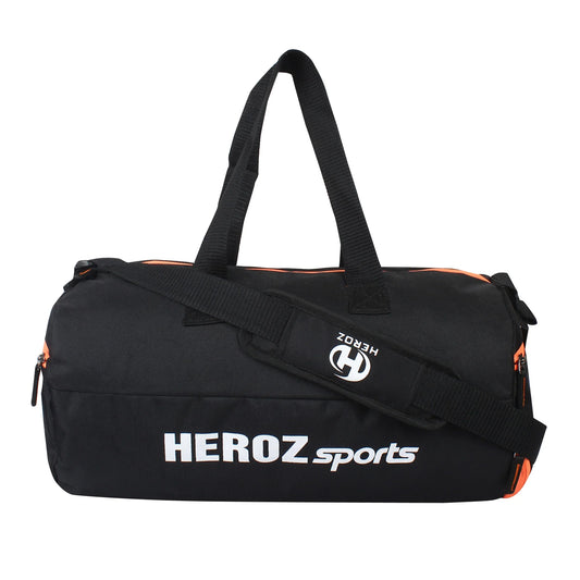 HEROZ Young 22-L Gym Duffle Bag Waterproof for Men Women Bag with Shoes Compartment (Black & Orange Zip) - HEROZ