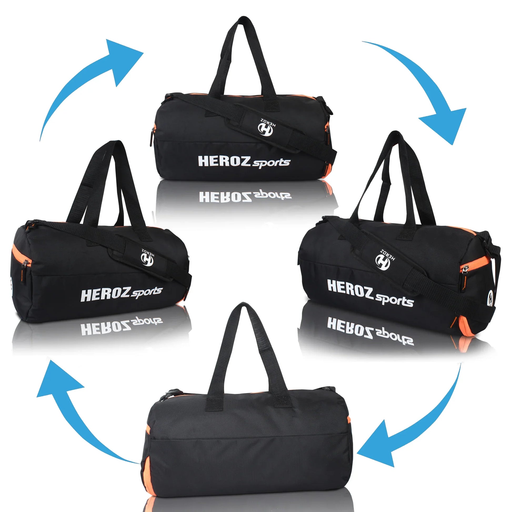 HEROZ Young 22-L Gym Duffle Bag Waterproof for Men Women Bag with Shoes Compartment (Black & Orange Zip) - HEROZ