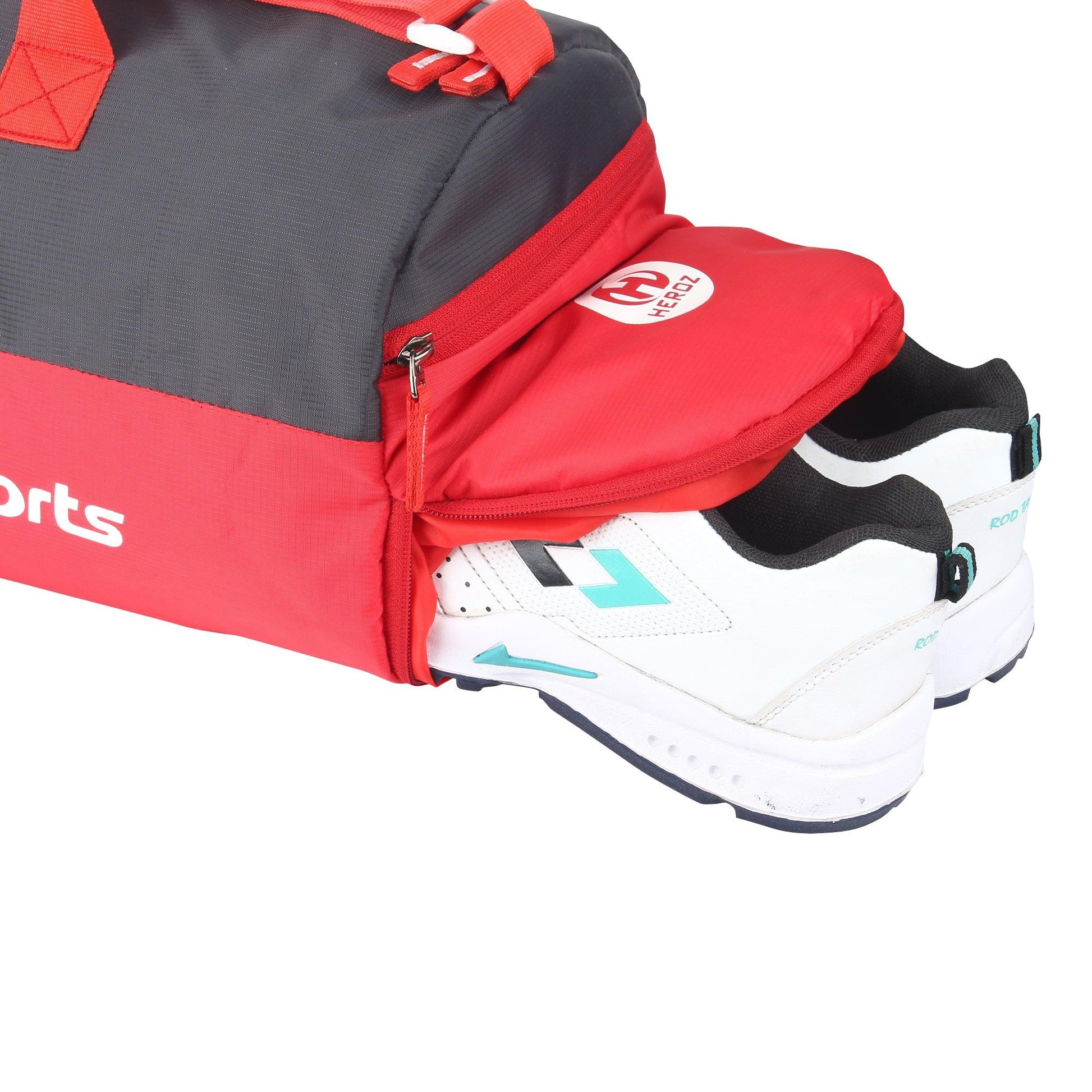 HEROZ Young 22-L Gym Duffle Bag Waterproof for Men Women Bag with Shoes Compartment (Black & Red) - HEROZ