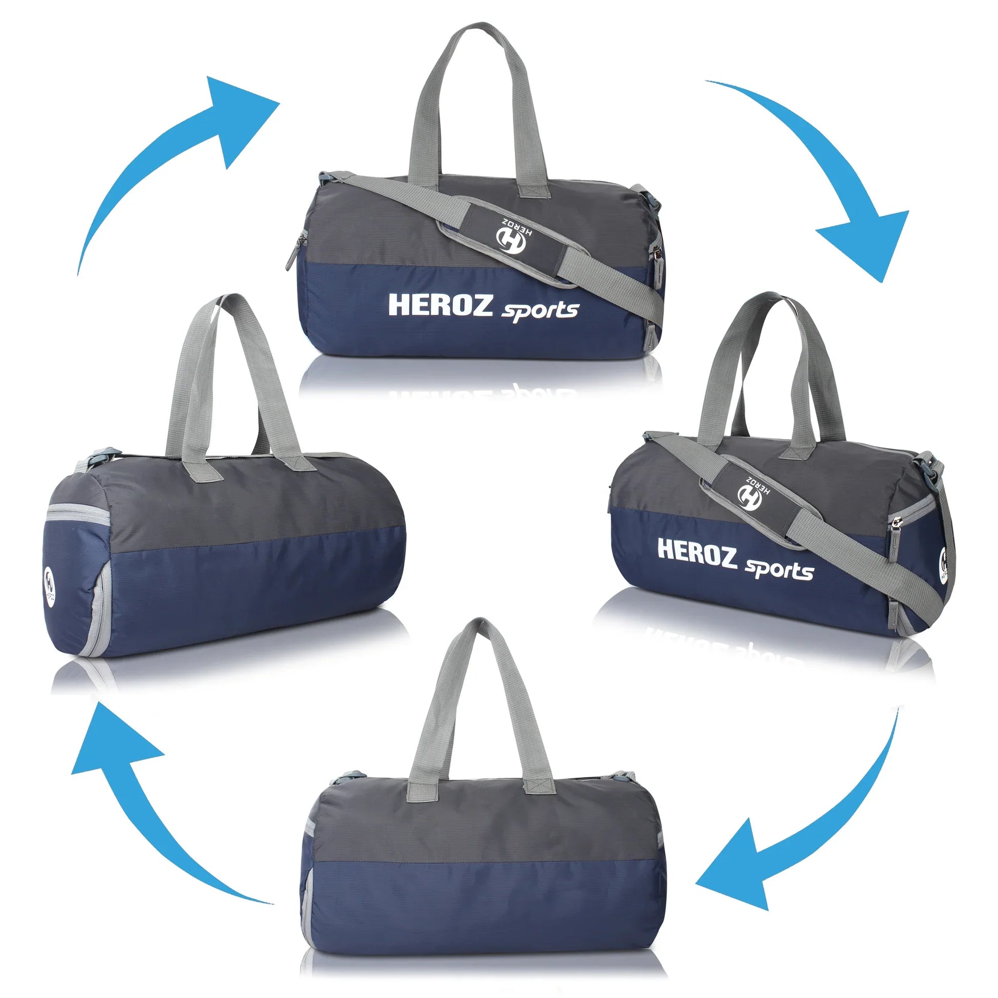 HEROZ Young 22-L Gym Duffle Bag Waterproof for Men Women Bag with Shoes Compartment (Grey & Navy Blue) - HEROZ