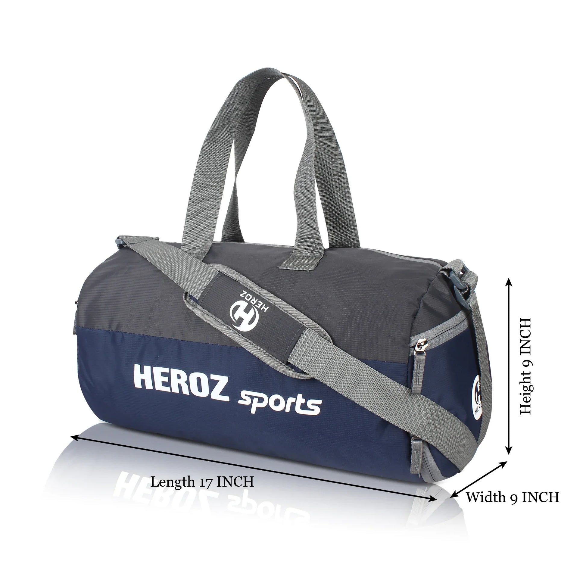 HEROZ Young 22-L Gym Duffle Bag Waterproof for Men Women Bag with Shoes Compartment (Grey & Navy Blue) - HEROZ